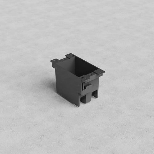 1G US Old Work Electrical Box, black plastic, open top with rim notches, on light gray surface.