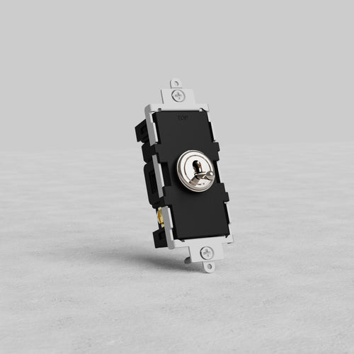 Double pole toggle switch in polished nickel finish, shown on a gray background at a slight angle.