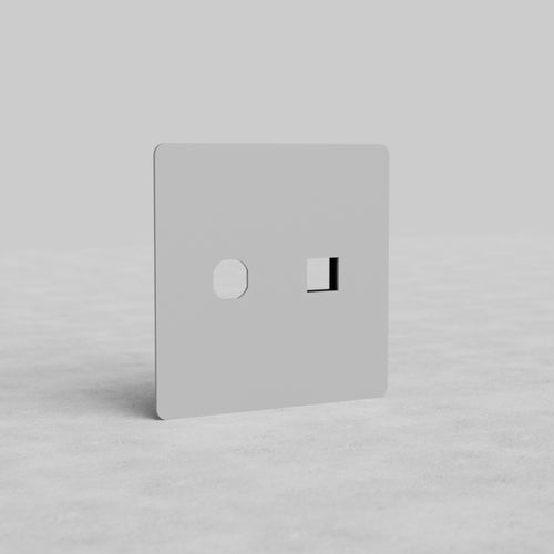 Paintable 2G switch and keystone plate (Kew US) with two cutouts, shown upright on a plain surface.