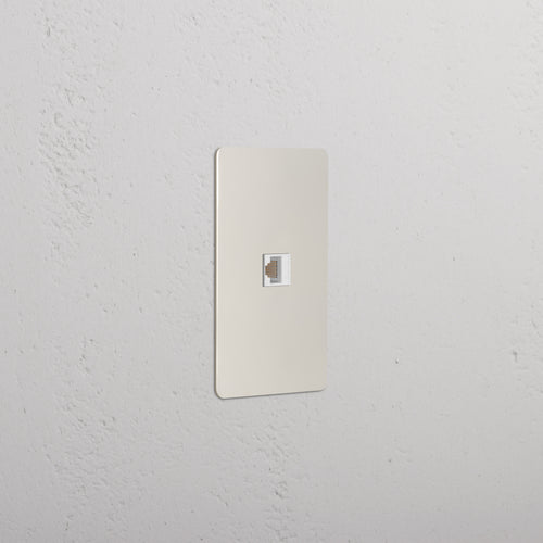 Kew 1G CAT 6 Keystone Ethernet wall plate in polished nickel white, featuring a single central port.