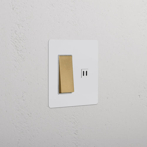 Kew 2G Rocker Switch & Fast Charge USB in paintable antique brass with white square plate, wall-mounted.
