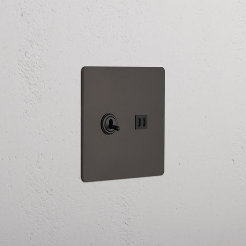 Grove 2G Toggle Switch & Fast Charge USB in Bronze Black with toggle switches and USB port on a wall plate.