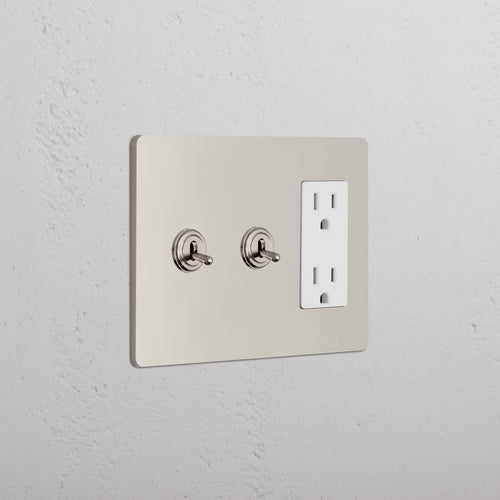 Grove 3G 2x Toggle Switch & Outlet - Polished Nickel White