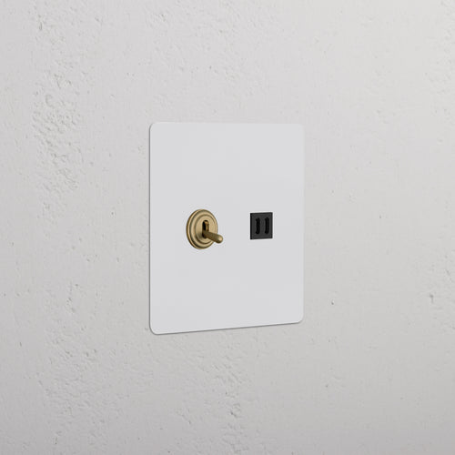 Kew 2G toggle switch & fast charge USB in paintable antique brass black finish, shown on a white wall.