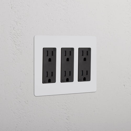Kew 3G Outlet - Paintable Black wall plate with three black electrical outlets, designed for customization.