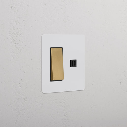 Kew 2G Rocker Switch & Fast Charge USB in paintable Antique Brass Black finish with dual USB outlets.