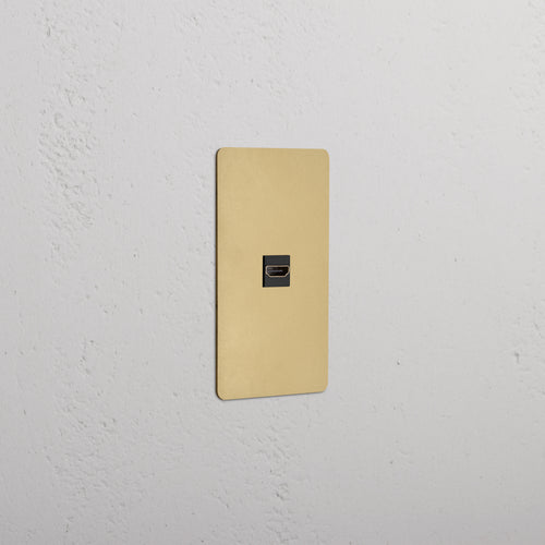 Kew 1G HDMI Keystone in Antique Brass Black finish, featuring a single HDMI port on a wall plate.