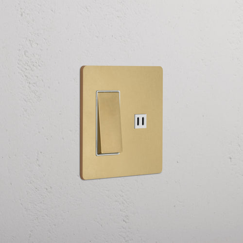 Grove 2G Rocker Switch & Fast Charge USB in Antique Brass White with gold plate and white USB port.