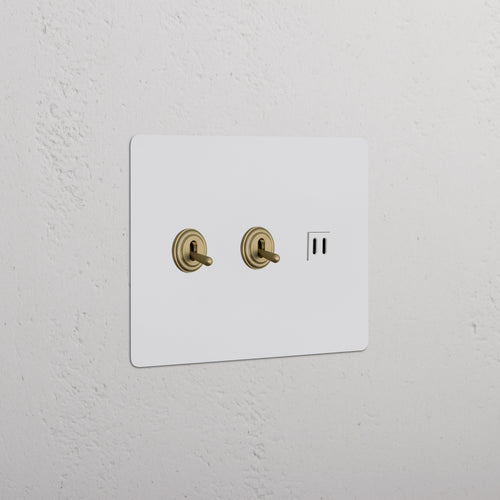 Kew 3G 2x Toggle Switch & Fast Charge USB in paintable antique brass white with two toggles and USB ports.