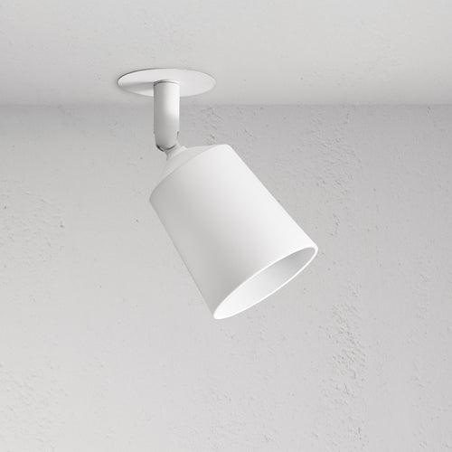 Pembroke Single 50mm Spotlight – paintable white conical ceiling spotlight angled downward for focused illumination.