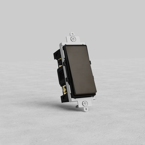 Four Way Rocker Switch in Bronze Black with rectangular faceplate, shown vertically on a grey background.