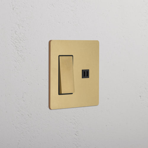 Grove 2G Rocker Switch & Fast Charge USB in antique brass black with two black rocker switches and USB port.
