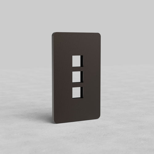 Bronze 1G 3x Keystone Plate Grove US with three rectangular keystone module openings on a gray background.