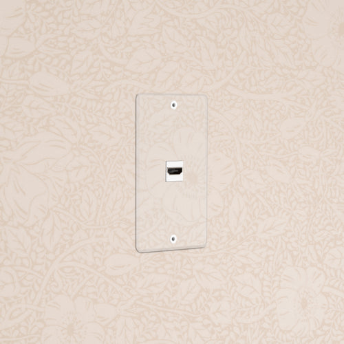 Kew 1G HDMI Keystone in clear white finish, single HDMI port keystone wall plate for cable management.