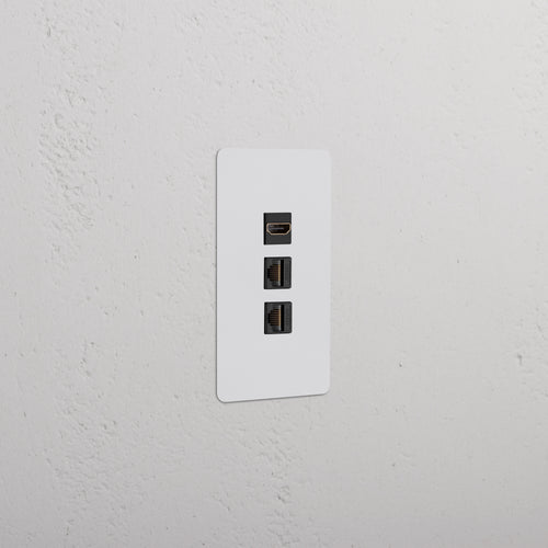 Kew 1G HDMI & 2x CAT6 Keystone paintable black faceplate with one HDMI and two Ethernet ports.