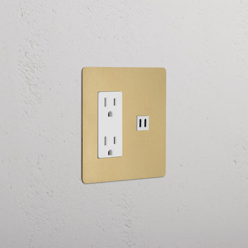 Kew 2G Outlet & Fast Charge USB in Antique Brass White finish, dual sockets and USB ports on wall plate.