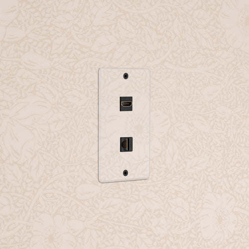 Kew 1G HDMI & CAT 6 Keystone in clear black, single-gang module for HDMI and Ethernet connectivity.