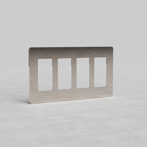 4G Outlet Plate Grove US in polished nickel, rectangular switch plate cover with four vertical openings.
