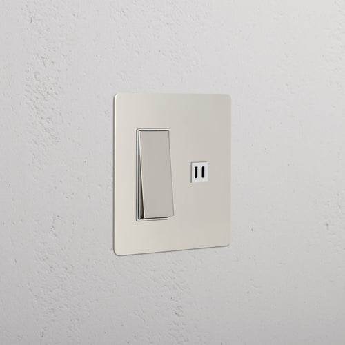 Kew 2G Rocker Switch & Fast Charge USB in polished nickel with white finish, rectangular design, wall-mounted.
