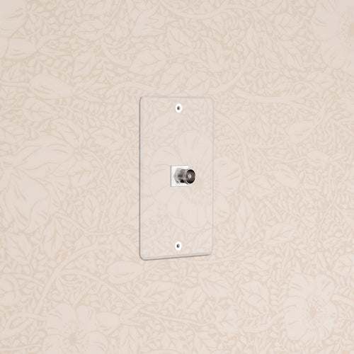 Kew 1G TV Keystone in clear white, a single port wall plate for TV connections.