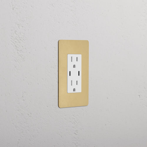 Kew 1G 15A USB Outlet in Antique Brass White finish, single socket with USB port on wall.