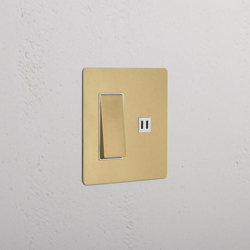 Kew 2G Rocker Switch & Fast Charge USB in Antique Brass White with dual USB port and gold-finish plate.