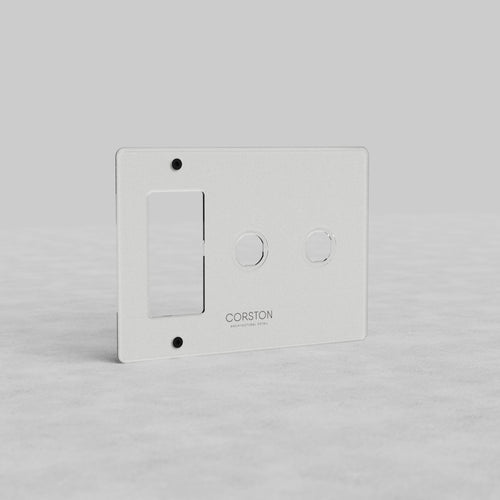 Clear 3G 2x Switch & Outlet Plate Kew US by Corston, with two switch cutouts and one outlet slot.