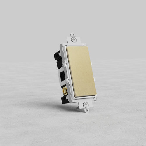 Center Retractive Rocker Switch in Antique Brass White finish with a white frame, shown on a neutral background.