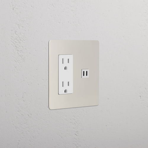 Kew 2G Outlet & Fast Charge USB in polished nickel white with two sockets and USB port, wall mounted.