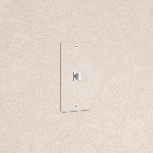 Kew 1G CAT 6 Keystone in clear white, single Ethernet keystone jack with rectangular faceplate.