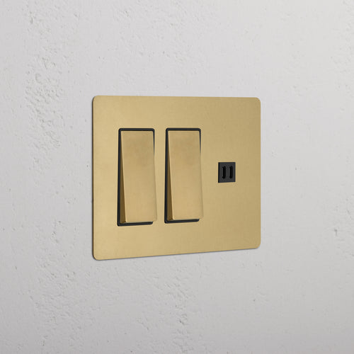 Kew 3G 2x Rocker Switch & Fast Charge USB in antique brass black, with two switches and USB port.