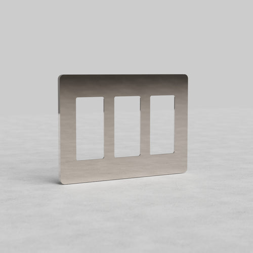3G Outlet Plate Grove US in polished nickel with three rectangular openings, shown against a pale background.