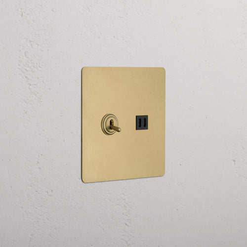 Kew 2G Toggle Switch & Fast Charge USB in Antique Brass Black with two toggles and a black USB port.