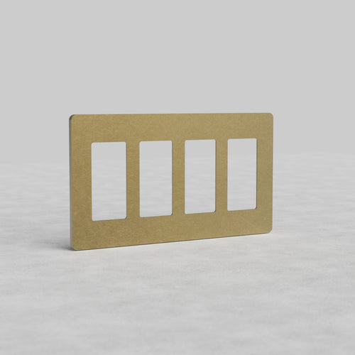 4G Outlet Plate Grove US in antique brass with four rectangular outlet openings, displayed on a neutral surface.