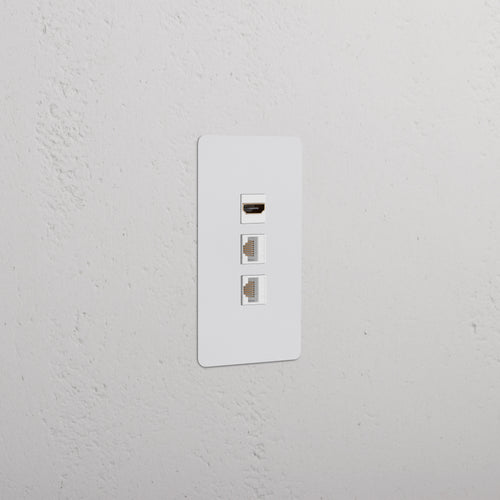 Kew 1G HDMI & 2x CAT6 Keystone wall plate in paintable white with one HDMI and two Ethernet ports.