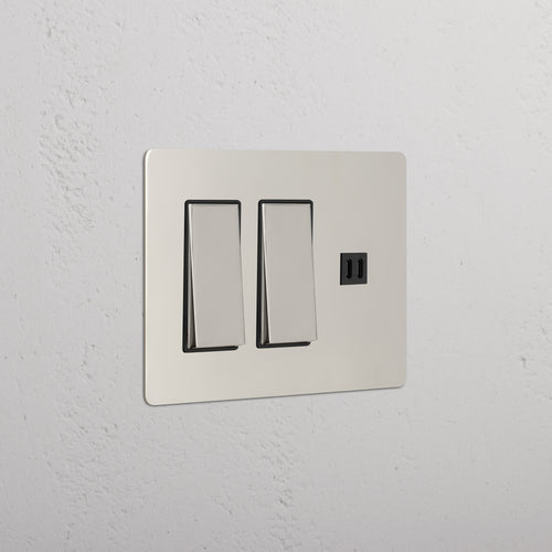Kew 3G 2x Rocker Switch & Fast Charge USB - Polished Nickel Black