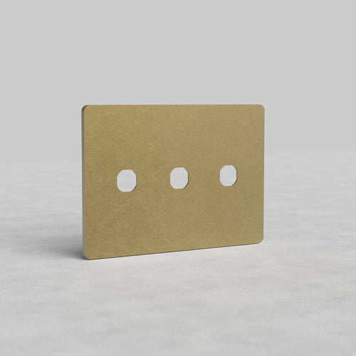 3G Switch Plate Grove US in antique brass finish, featuring three switch apertures on a rectangular plate.