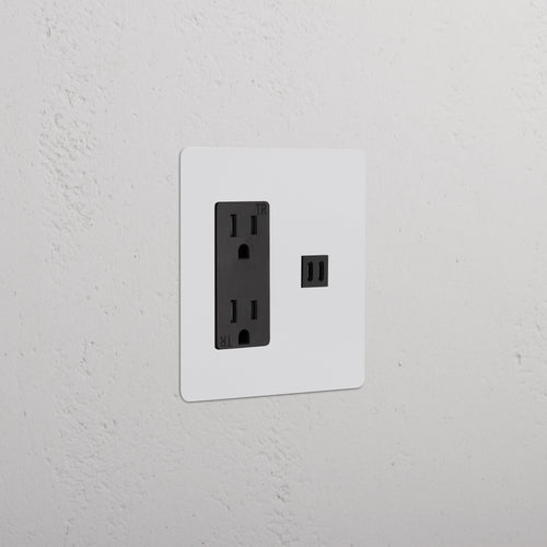 Kew 2G Outlet & Fast Charge USB in paintable black finish, double socket with USB ports on wall plate.