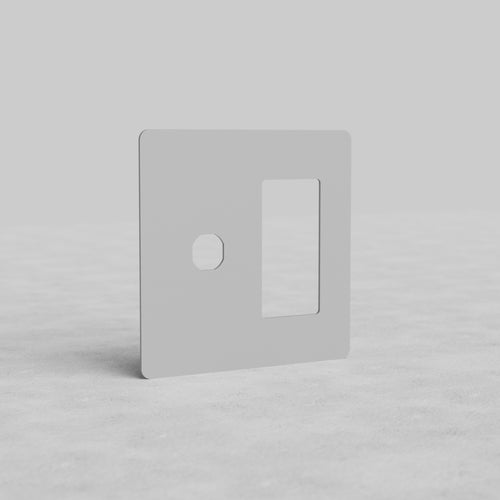 2G Switch & Outlet Plate Kew US, paintable faceplate with one circular and one rectangular cutout.