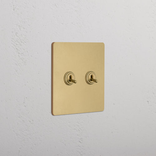 Grove 2G Toggle Switch in antique brass finish with a rectangular plate on a white wall.