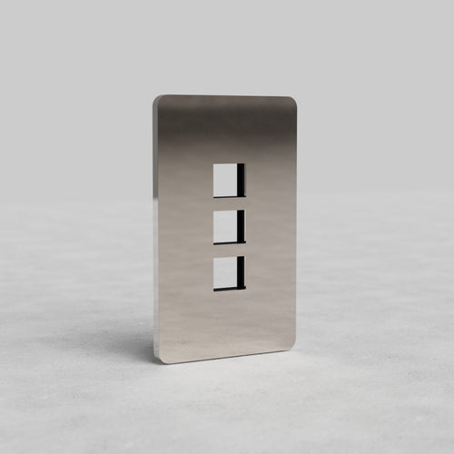 Polished Nickel 1G 3x Keystone Plate Grove US with three vertical rectangular slots for keystone jacks.