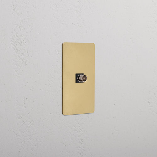 Kew 1G TV Keystone in Antique Brass Black finish with single coaxial port, wall-mounted.