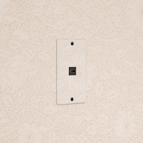 Kew 1G HDMI Keystone in clear black finish, single HDMI port on a wall plate.