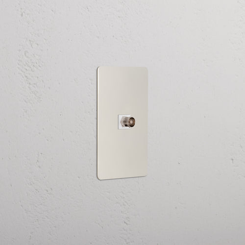 Kew 1G TV Keystone wall plate in polished nickel and white with a single coaxial cable port.