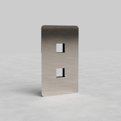 Polished Nickel 1G 2x Keystone Plate Kew US with two vertical keystone slots on a plain light background.