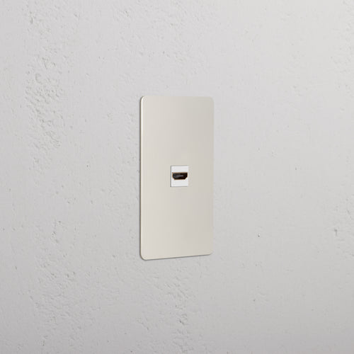 Kew 1G HDMI Keystone wall plate in Polished Nickel White, featuring a central HDMI keystone port.