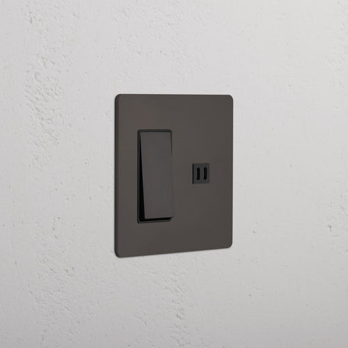 Grove 2G Rocker Switch and Fast Charge USB in Bronze Black with a sleek rectangular design, wall-mounted.