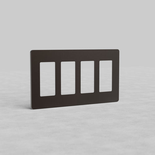 Bronze 4-gang outlet plate, Grove US style, with four vertical rectangular openings, on a light background.