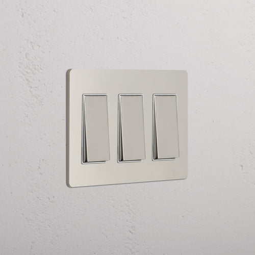 Grove 3G Rocker Switch in Polished Nickel White, featuring three rectangular switches on a clean panel.
