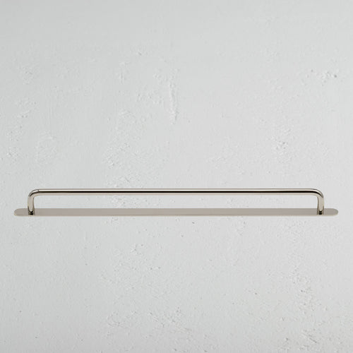 Large Kilburn furniture handle in polished nickel finish, shown mounted horizontally on a white surface.